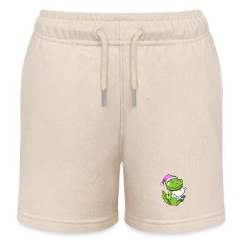 Dinosaur with pillow and sleeping cap - Kids Organic Sweat Shorts by Stanley/Stella - soft Ecru - Front