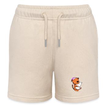 Tiger mit Kissen und Schlafmütze - Kinder Organic Joggingshorts Mini Bolter von Stanley/Stella - Natur - Vorne