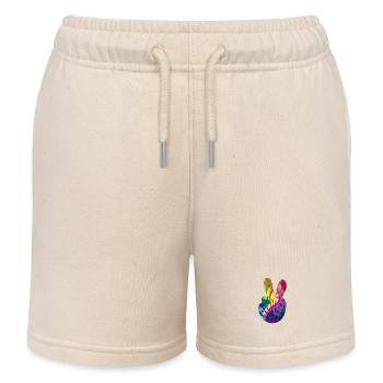 Groovy Tie Dye Peace Hand - Kids Organic Sweat Shorts by Stanley/Stella - soft Ecru - Front