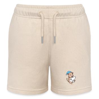 Cat with pillow and sleepy cap - Kids Organic Sweat Shorts by Stanley/Stella - soft Ecru - Front