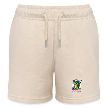 Lustiger Dinosaurier mit Schulranzen und Brille - Kinder Organic Joggingshorts Mini Bolter von Stanley/Stella - Natur - Vorne