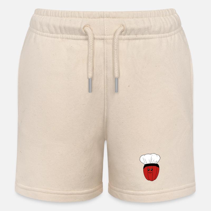 Chef's Hat, Pepper, Pod, Vegetables - Kids Organic Sweat Shorts by Stanley/Stella - soft Ecru