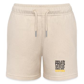 Einmal mit Profis – Ohne Idioten Design - Kinder Organic Joggingshorts Mini Bolter von Stanley/Stella - Natur - Vorne