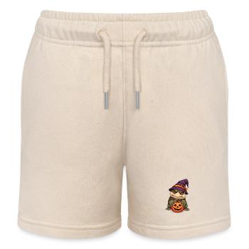 Cute Halloween goblin with pumpkin - Kids Organic Sweat Shorts by Stanley/Stella - soft Ecru - Front
