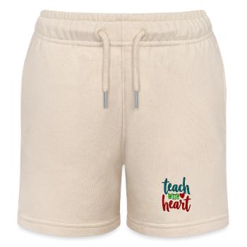 Teach with Heart Teacher Saying - Kids Organic Sweat Shorts by Stanley/Stella - soft Ecru - Front