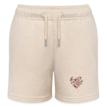 Motif de cœur fleuri - Short de jogging enfant bio Stanley/Stella - écru doux - Devant