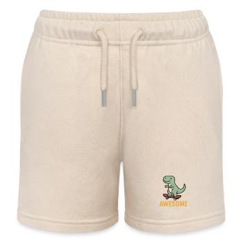 Casual dinosaur on skateboard - Kids Organic Sweat Shorts by Stanley/Stella - soft Ecru - Front