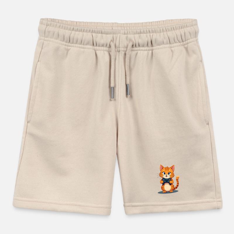 Kitten with game controller Kids Organic Sweat Shorts by Stanley/Stella
