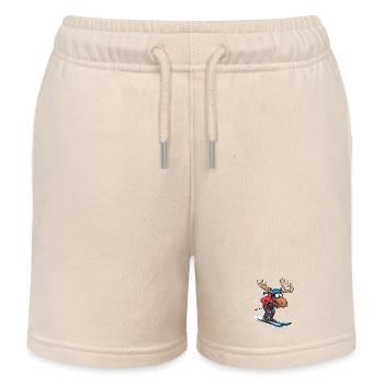 Moose Skifahrer Cartoon Wintersportlook - Kinder Organic Joggingshorts Mini Bolter von Stanley/Stella - Natur - Vorne