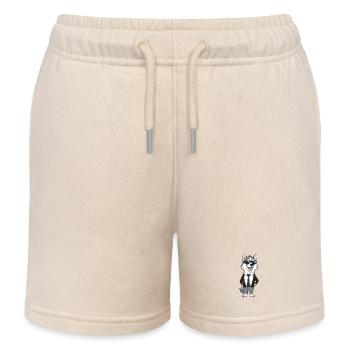 Glamour Husky im schwarzem Anzug und Sonnenbrille - Kinder Organic Joggingshorts Mini Bolter von Stanley/Stella - Natur - Vorne