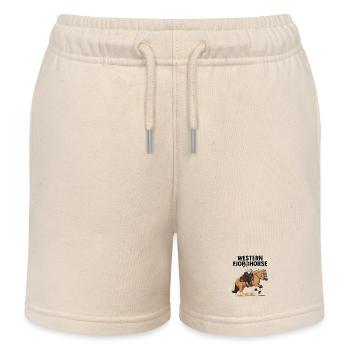 Western Fjord Horse Rider Motif - Kids Organic Sweat Shorts by Stanley/Stella - soft Ecru - Front