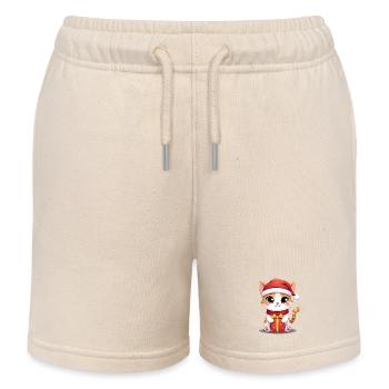 Cute cat Christmas with present - Kids Organic Sweat Shorts by Stanley/Stella - soft Ecru - Front