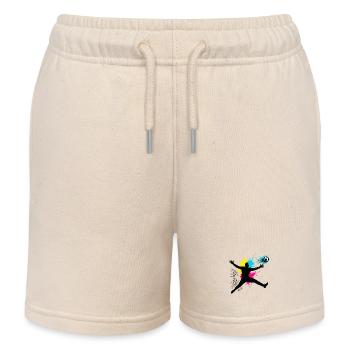 Soccer Goalkeeper Jump With Color Explosion - Kids Organic Sweat Shorts by Stanley/Stella - soft Ecru - Front