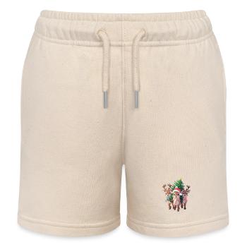 Reindeer Trio with Christmas Tree - Kids Organic Sweat Shorts by Stanley/Stella - soft Ecru - Front