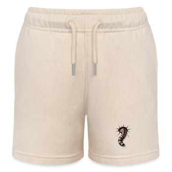Cat tail looks out of hole funny cat picture - Kids Organic Sweat Shorts by Stanley/Stella - soft Ecru - Front