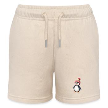 Penguin with colorful winter hat - Kids Organic Sweat Shorts by Stanley/Stella - soft Ecru - Front