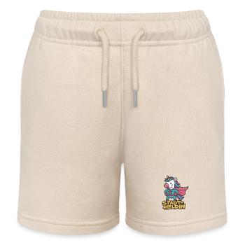 City Heroine Unicorn Shirt, Super Woman City - Kids Organic Sweat Shorts by Stanley/Stella - soft Ecru - Front