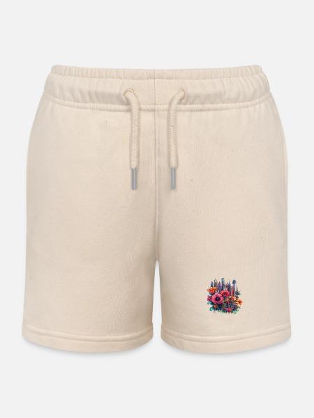 Blossom City Neon Magic - Kids Organic Sweat Shorts by Stanley/Stella - soft Ecru