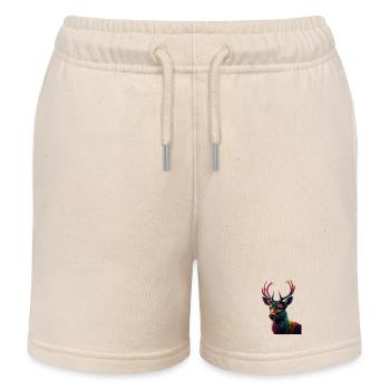 Rainbow Deer Head Art Print - Kids Organic Sweat Shorts by Stanley/Stella - soft Ecru - Front