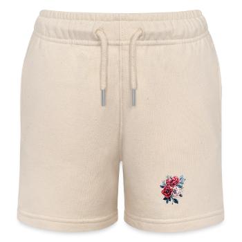 Red Blue White Floral Power - Kids Organic Sweat Shorts by Stanley/Stella - soft Ecru - Front