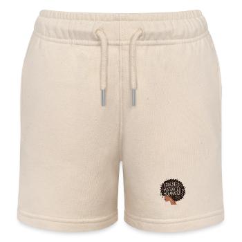 Educated Motivated Melanated Afro Woman  - Kids Organic Sweat Shorts by Stanley/Stella - soft Ecru - Front