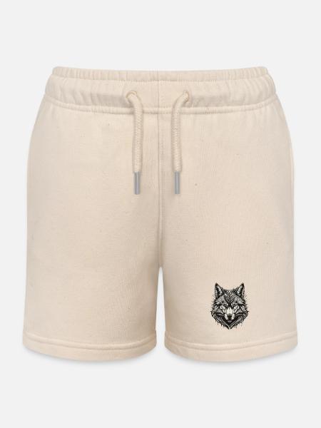 Tête de loup encre gravée - Short de jogging enfant bio Stanley/Stella - écru doux
