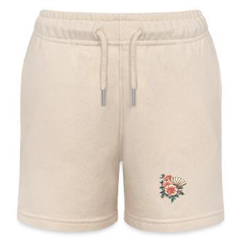 Peony and fans - Kids Organic Sweat Shorts by Stanley/Stella - soft Ecru - Front
