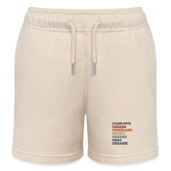 I stand with Canada, Gaza, Greenland, Panama, Ukraine - Kids Organic Sweat Shorts by Stanley/Stella - soft Ecru - Front