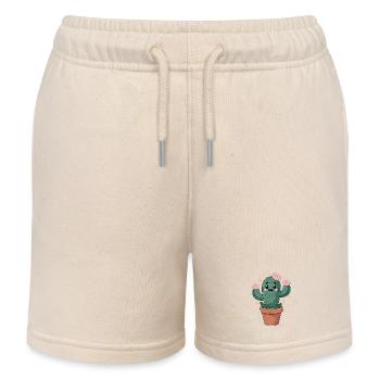 Funny cactus in pot with flowers - Kids Organic Sweat Shorts by Stanley/Stella - soft Ecru - Front