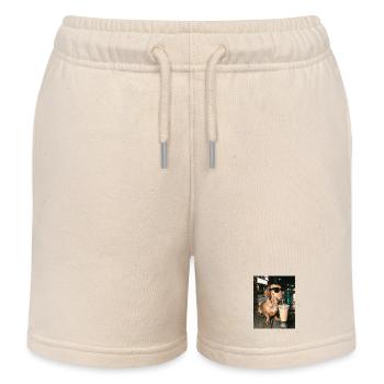 Dackel trink Eiskaffee, Lustiges Dackel Foto - Kinder Organic Joggingshorts Mini Bolter von Stanley/Stella - Natur - Vorne
