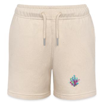 Neon Coral Swirl - Kids Organic Sweat Shorts by Stanley/Stella - soft Ecru - Front