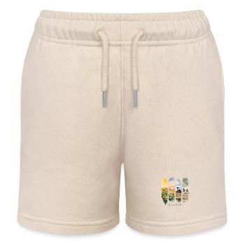Voyage de vacances au Kansas – Motif tournesols et ferme - Short de jogging enfant bio Stanley/Stella - écru doux - Devant