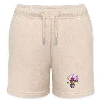 Purple Orchid Blossoms - Kids Organic Sweat Shorts by Stanley/Stella - soft Ecru - Front