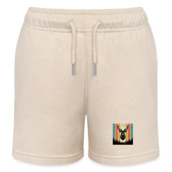 Deer head in the forest with birds and trees nature - Kids Organic Sweat Shorts by Stanley/Stella - soft Ecru - Front
