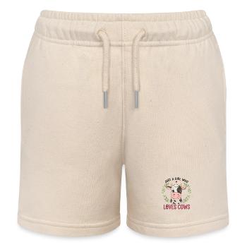 La fille adore les vaches : une jolie vache en couronne - Short de jogging enfant bio Stanley/Stella - écru doux - Devant