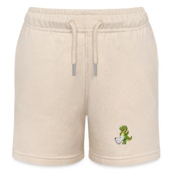 Cheerful dinosaur with plaster - Kids Organic Sweat Shorts by Stanley/Stella - soft Ecru - Front