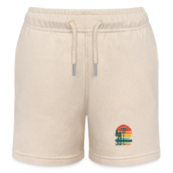 Disc Golf Putter Basket Retro Vintage Sunset - Kids Organic Sweat Shorts by Stanley/Stella - soft Ecru - Front