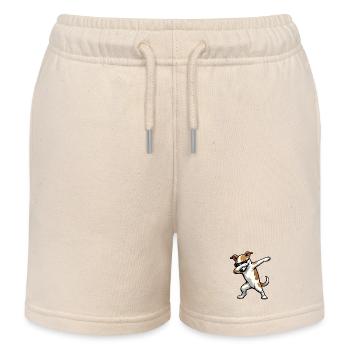Dabbing Whippet in Comic Style - Kids Organic Sweat Shorts by Stanley/Stella - soft Ecru - Front