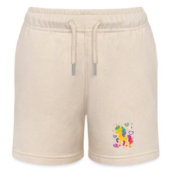 Niedliches Einhorn mit Herzen Design - Kinder Organic Joggingshorts Mini Bolter von Stanley/Stella - Natur - Vorne