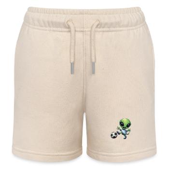 Green Alien Footballer - Kids Organic Sweat Shorts by Stanley/Stella - soft Ecru - Front