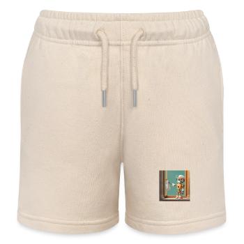 niedlicher kleiner orangefarbener futuristischer Vintage-Roboter - Kinder Organic Joggingshorts Mini Bolter von Stanley/Stella - Natur - Vorne