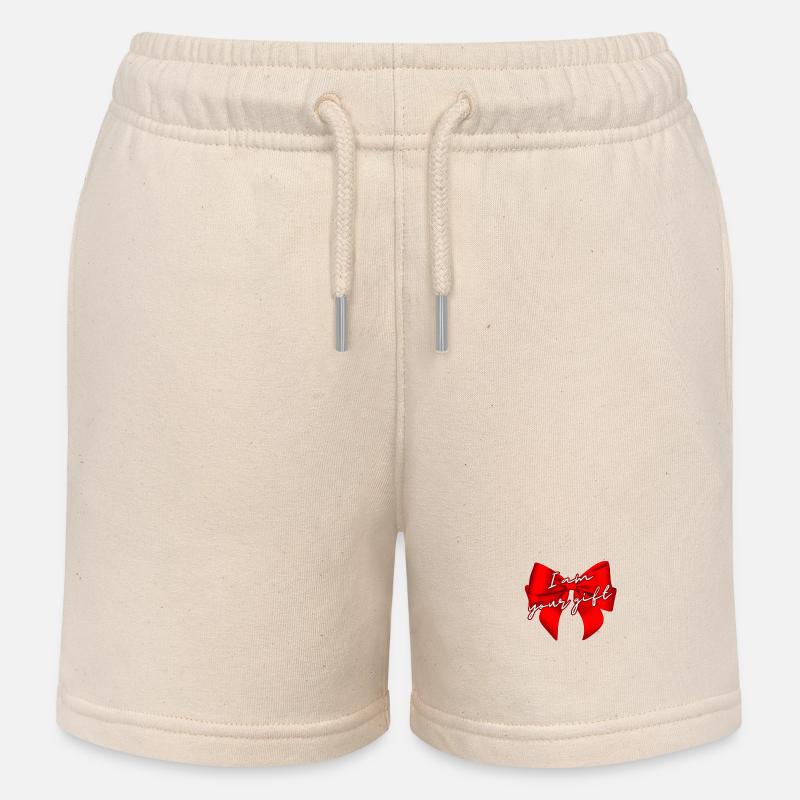 Noeud cadeau blanc en anglais - Short de jogging enfant bio Stanley/Stella - écru doux