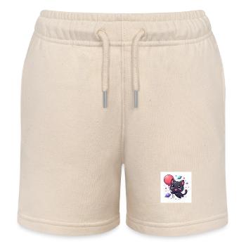 Süsse Weltraumkatze mit Grossen Augen und Ballon - Kinder Organic Joggingshorts Mini Bolter von Stanley/Stella - Natur - Vorne