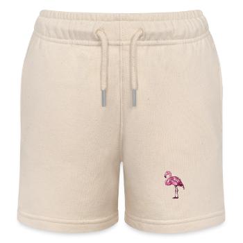 Stylish Pink Flamingo Stands Serenely - Kids Organic Sweat Shorts by Stanley/Stella - soft Ecru - Front
