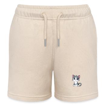 Chat mignon avec de grands yeux et des cœurs de pattes - Short de jogging enfant bio Stanley/Stella - écru doux - Devant