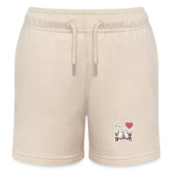 Couple of cats on a park bench with hearts - Kids Organic Sweat Shorts by Stanley/Stella - soft Ecru - Front