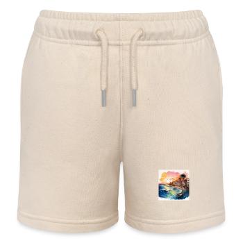 Vibrant Coastal Sunset Scene with Boats and Waves - Kids Organic Sweat Shorts by Stanley/Stella - soft Ecru - Front