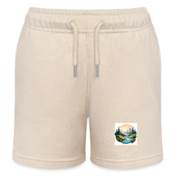 Scenic Mountain River Art - Kids Organic Sweat Shorts by Stanley/Stella - soft Ecru - Front