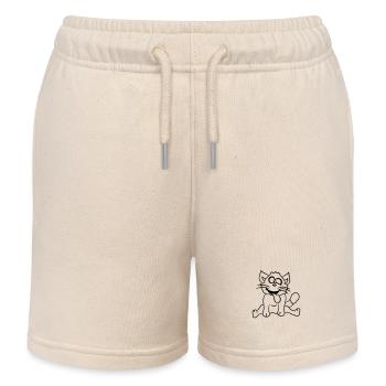 Cat Squints Funny Crazy Tongue Out Grimace - Kids Organic Sweat Shorts by Stanley/Stella - soft Ecru - Front