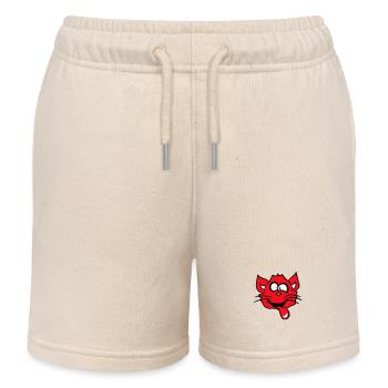 Cat Squints Funny Crazy Tongue Out Grimace - Kids Organic Sweat Shorts by Stanley/Stella - soft Ecru - Front